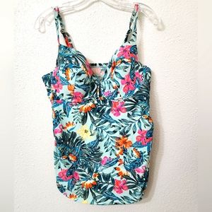 Cacique Floral Tankini Top Built in Bra 38DD